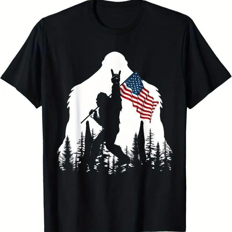 100%25 Cotton High Quality Funny American Flag Sasquatch Believers T-Shirt