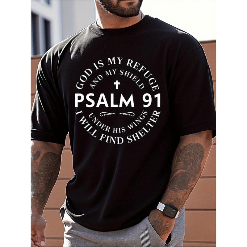 100%25 Cotton Golf Gift T-Shirt For Men and Women Psalm 91 Inspirational Christian T Shirt God Is My Shield Graphic Tee 100 Cotton Casual Short Sleeve Breathable Summer Top For Outdoor Wear