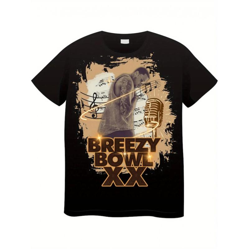 Chris Brown Breezy Fan Graphic Tee - Official Concert Shirt with BPREEZY BOWL XXL Design, Black & Golden Album art T-Shirt for CB Concerts, Casual Attire - Machine Washable Unisex Apparel for R&B/Hip-Hop Fans, Music T Shirts, Casu