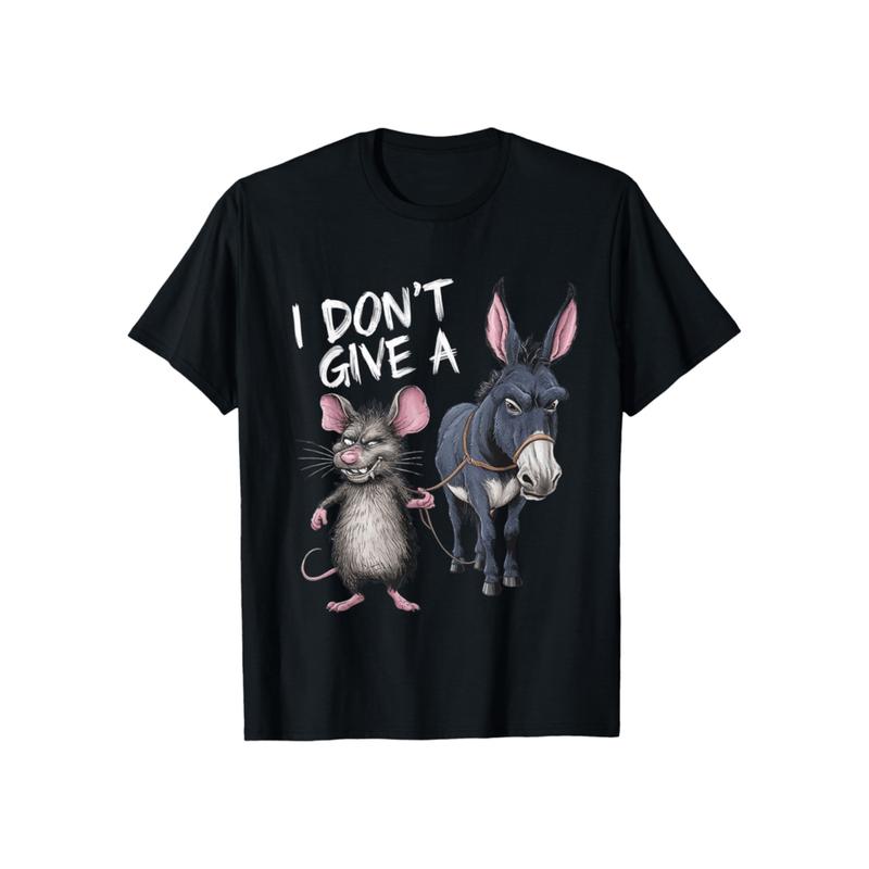 Summer t Shirts Plus Size Men Funny" i Don' t Care" Printed T- shirt- 180g Cotton, Short Sleeve, Round Neck, Casual, Mouse And Donkey