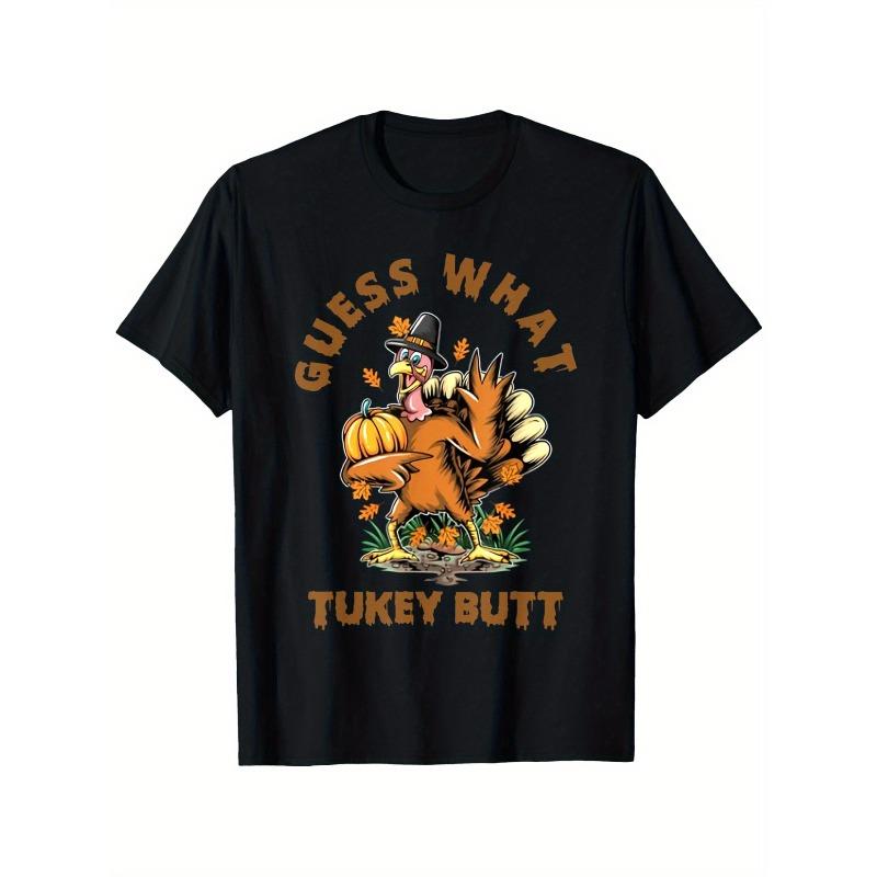 Retro Funny Thanksgiving Turkey Butt Meme T-Shirt - Unisex 100%25 Cotton Casual Streetwear Tee with Slight Stretch, Humorous "Guess What?" Graphic & Cartoon Turkey Design, Funny Thanksgiving Shirts