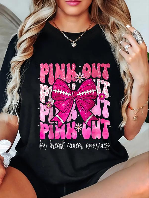 100%25 Cotton Coquette Pink Out Football Breast Cancer Awareness T-Shirt