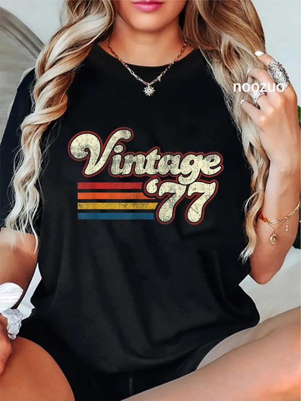 100%25 Cotton Unisex Vintage 1977 46 Birthday T-Shirt Vintage Retro Birthday Tees Casual Top