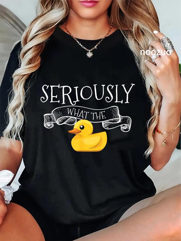 100%25 Cotton Unisex Seriously What The Duck Pun Ducks Lover Gift Adorable Duck T-Shirt Casual Top