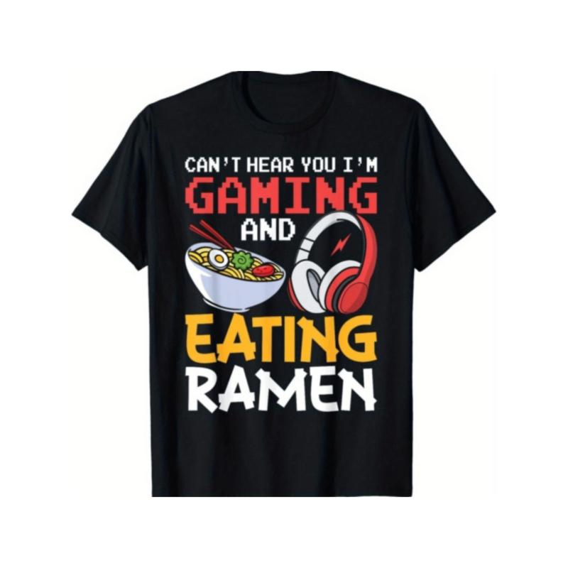 Summer t Shirts Funny Gaming And Eating Ramen Gamer Gift Unisex T-Shirt Black Design