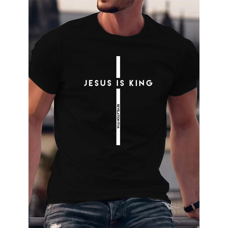 100%25 Cotton Casual Christian T-Shirt – Jesus Is King With Cross And King Of Kings Message Golf Gift T-Shirt For Men And Women