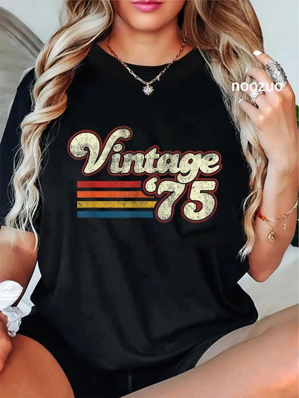 100%25 Cotton Unisex Vintage 1975 Birthday T-Shirt Retro Birthday Tees Casual Top