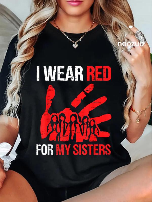 100%25 Cotton Unisex Womens Native America MMIW Awareness I Wear Red For Sister T-Shirt Casual Top