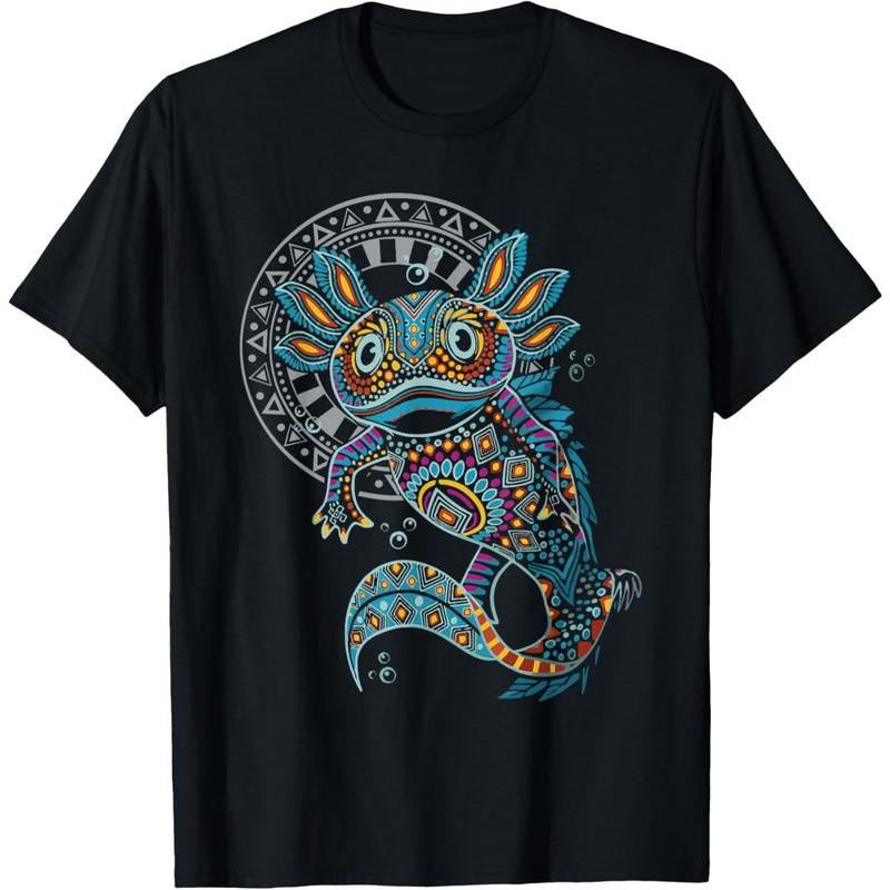 100%25 Cotton Axolotl Art Aztec Mexico Mexican T-Shirt
