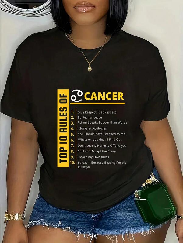 100%25 Cotton Cancer Birthday Horoscope Shirt Top 10 Rules Cancer Zodiac T-Shirt Casual Short Sleeve Shirt