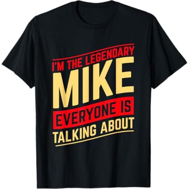 nice Unisex-Adults Black Cotton Polyester T-Shirt Small Short Sleeve Straight Fit Mock Collar Christmas Birthday Funny Mike Name First Name I'm The Legendary Mike T-Shirt