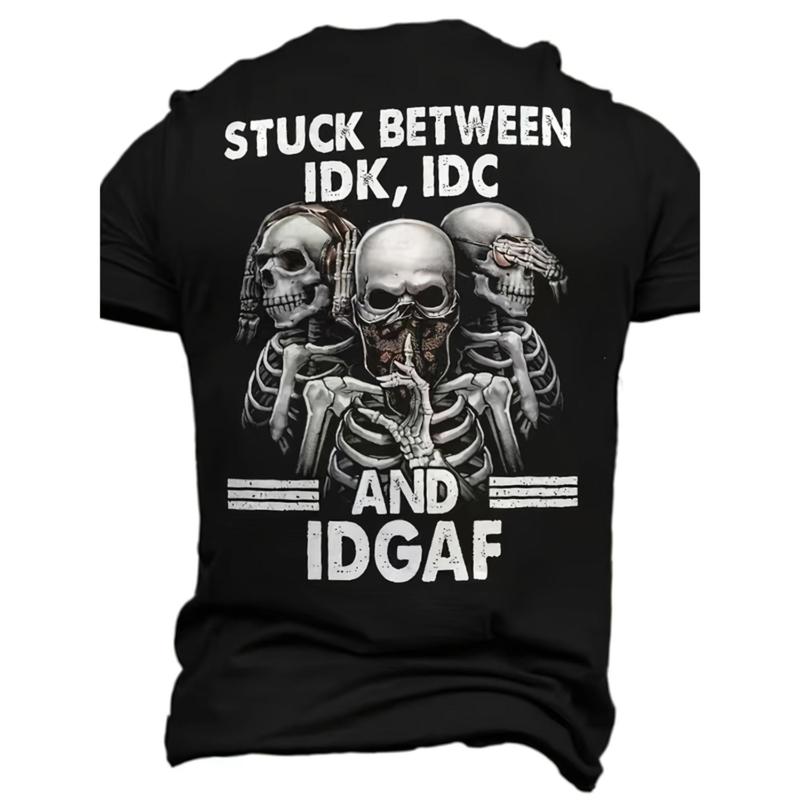 Summer t Shirts [3D Digital Skeleton Pattern T-shirt] Stylish Design Men's 3D Digital Skeleton Pattern And Letter Print Crew Neck And Short Sleeve T-shirt, Stylish And Casual Tops For Summer Outdoors Wear A79