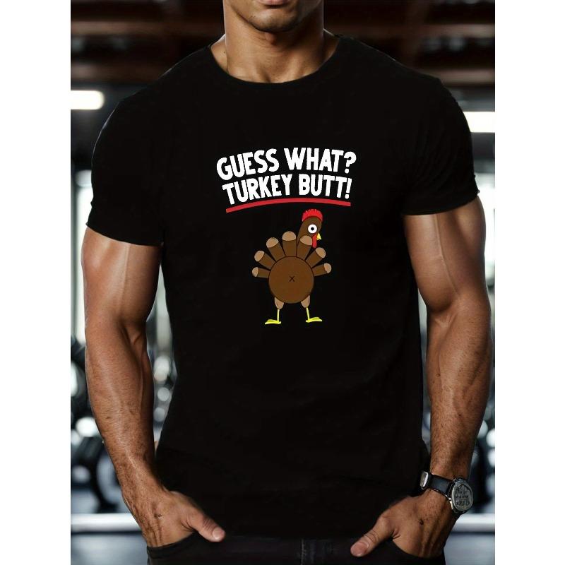 Men's Thanksgiving Turkey Butt Graphic T-Shirt - "Guess What? Turkey Butt!" Humorous Design, Navy Blue Casual Short Sleeve Summer Top