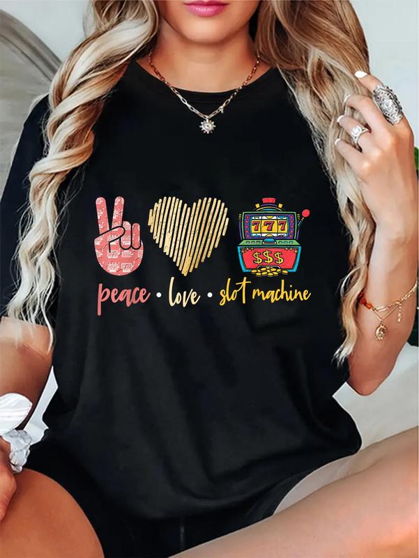 100%25 Cotton Unisex Peace Love Slot Machine, Lucky Las Vegas Casino Game T-Shirt