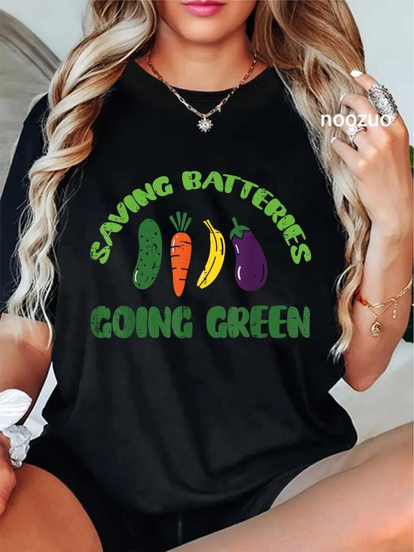 100%25 Cotton Unisex Saving Batteries Going Green Funny Inappropriate Humor Women T-Shirt Casual Top