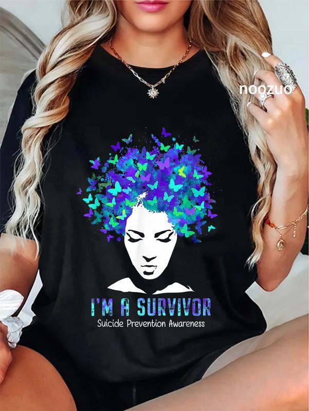 100%25 Cotton Unisex Womens Suicide Prevention Awareness Week Survivor Butterfly T-Shirt Casual Top