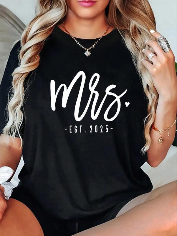 100%25 Cotton  Casual Tshirt Mrs. Est. 2025 Just Married Wedding Couples Mr & Mrs Bride T-Shirt
