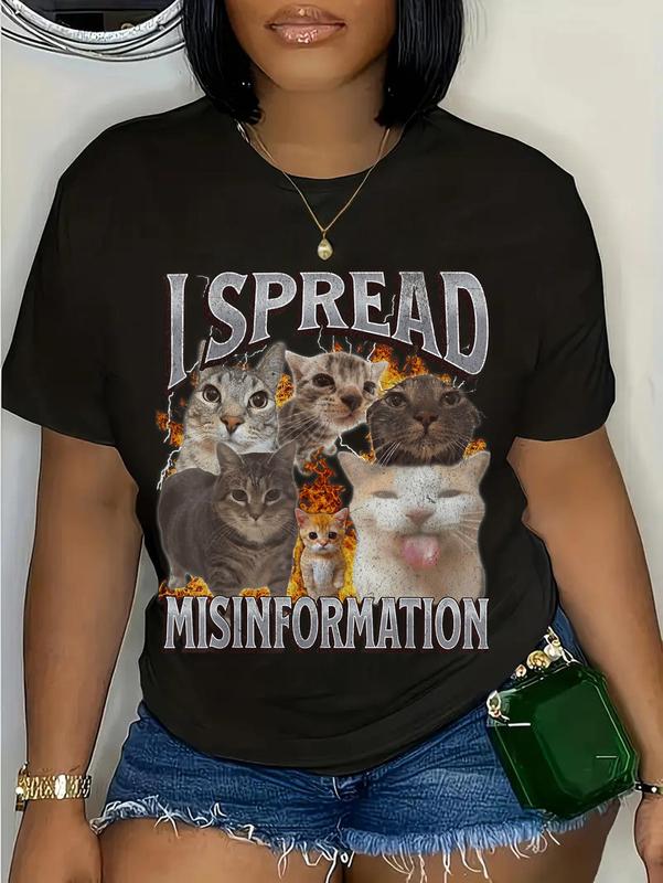 100%25 Cotton Unisex I Spread Misinformation Funny Cat Meme Bootleg Graphic T-Shirt