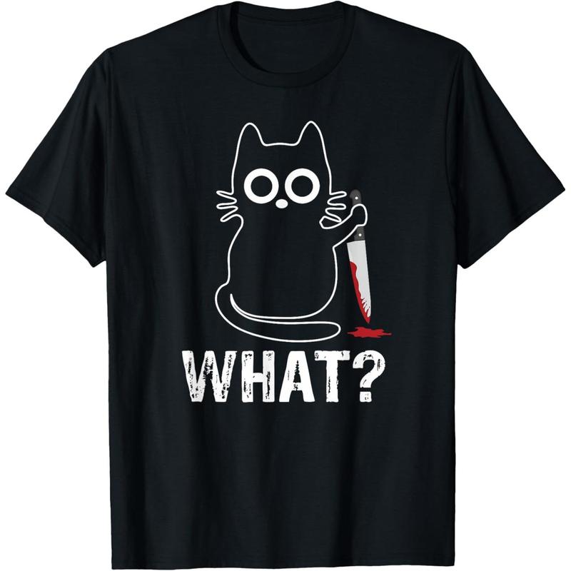 What?-Funny Cat With Knife Graphic Design T-Shirt