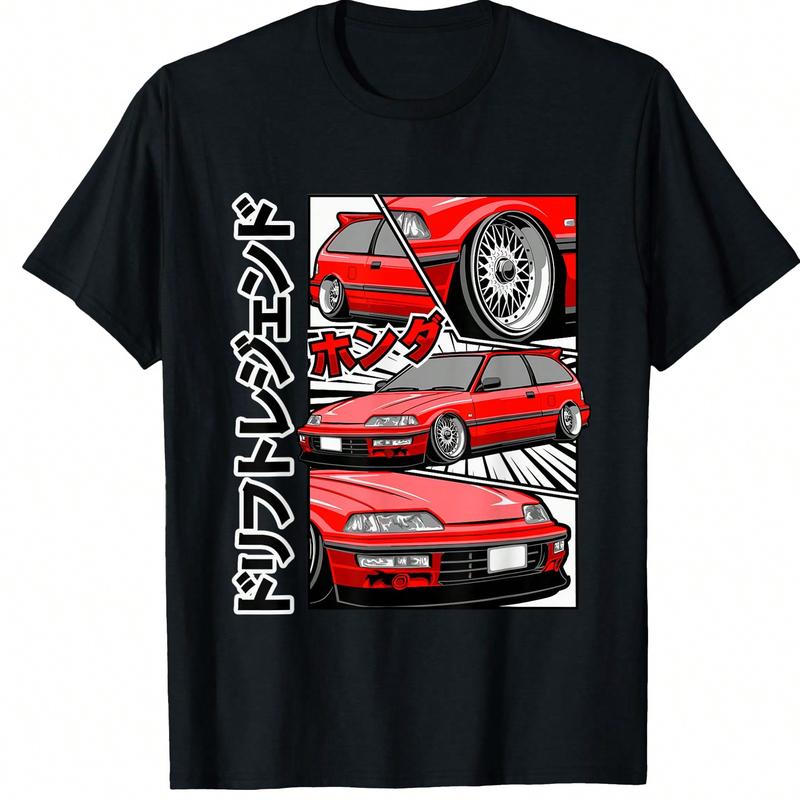 Japanese Old-School JDM Tuning Car T-Shirt Mens Vintage Black T-SHIRT - Vintage Shirt, Unisex Shirt, Soft Fabric, Breathable, Comfortable, Short-Sleeved Retro Streetwear Casual Round Neck Menswear Tshirt Top Crewneck Shortsleeve Tropical