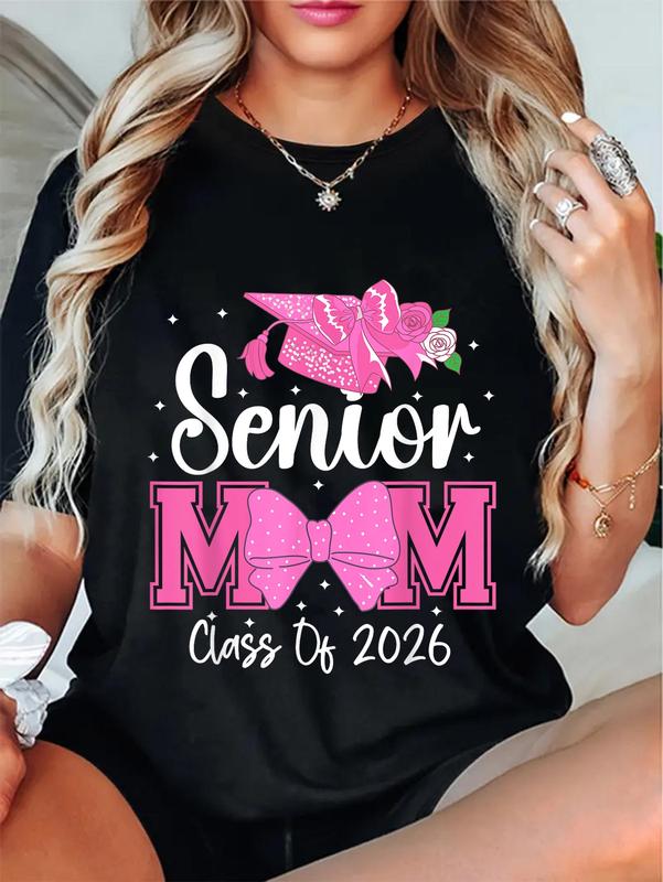 100%25 Cotton Unisex Senior Mom Class Of 2026 Pink Coquette Bow Graduation T-Shirt
