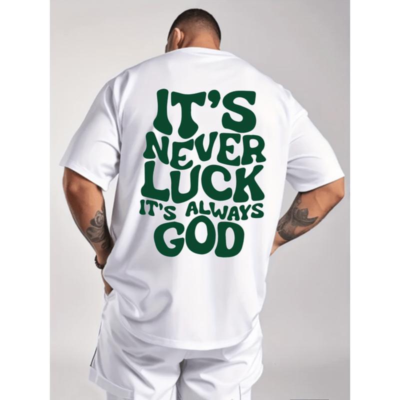 Summer t Shirts Never Luck Printed Cotton T Shirt For Men Casual Crew Neck Short Sleeves Machine Washable Regular Fit Daily Wear Gift For Adult And Teen Available In Large And Extra Large White