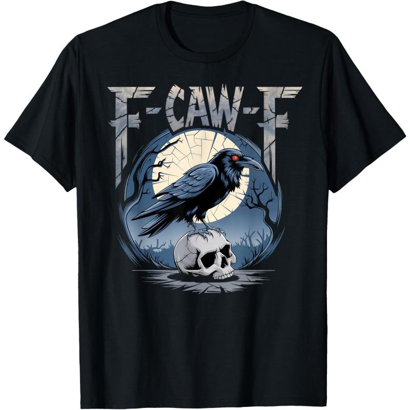 Retro Black Crow F Caw F T-Shirts, F-Caw-F Funny Black Bird T-Shirt, Casual Round Neck Design Graphic Tees Streetwear Black Casual Tops for Men Women T-Shirts