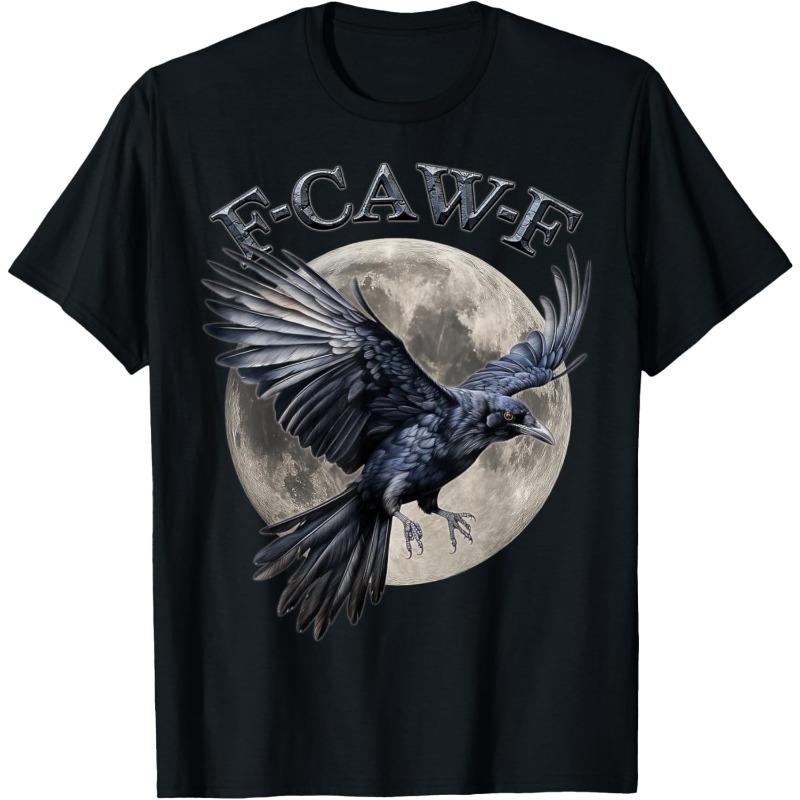 Retro Black Crow F Caw F T-Shirts, F-Caw-F Funny Black Bird T-Shirt, Casual Round Neck Design Graphic Tees Streetwear Black Casual Tops for Men Women T-Shirts