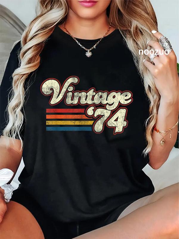 100%25 Cotton Unisex Vintage 1974 Birthday T-Shirt Vintage Retro Birthday Tees Casual Top