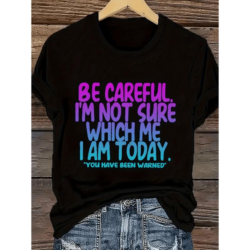 Summer t Shirts womens plus size humorous be careful im which i graphic t shirt colorful letter print loose neck short sleeve summer tee machine washable black casual top text shirt ladies t shirts black -1 A79