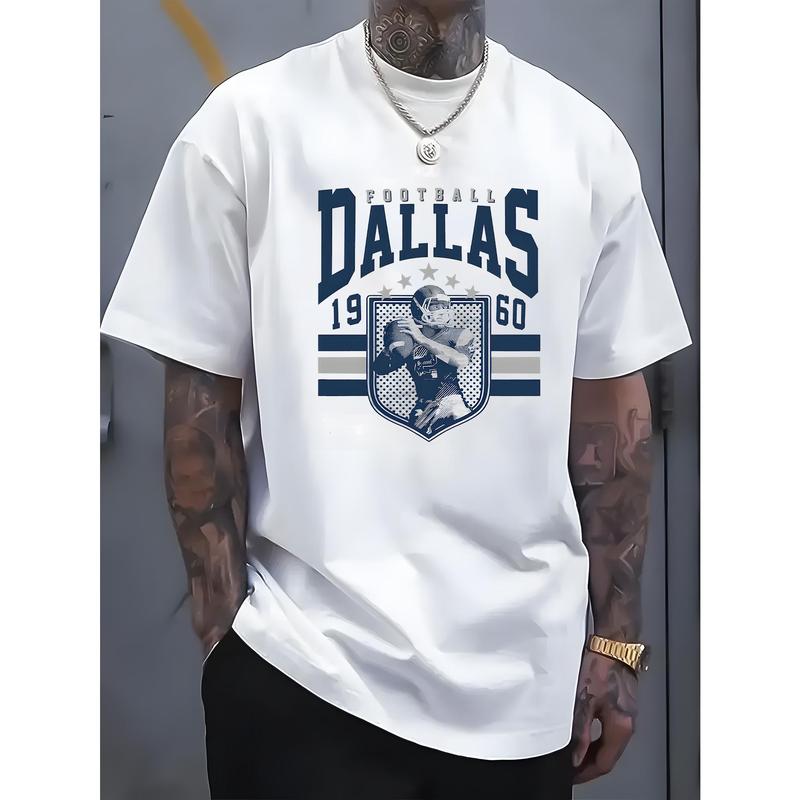 100%25 Cotton "DALLAS" Letters, Patterns, Printed Men'S T-Shirts, Men'S Novel Pattern Design T-Shirts, Summer Casual And Comfortable T-Shirts, Fashionable Short-Sleeved Comfortable And Versatile Summer T-Shirts, Adventure Golf Gift T-Shirt For Men And Wom