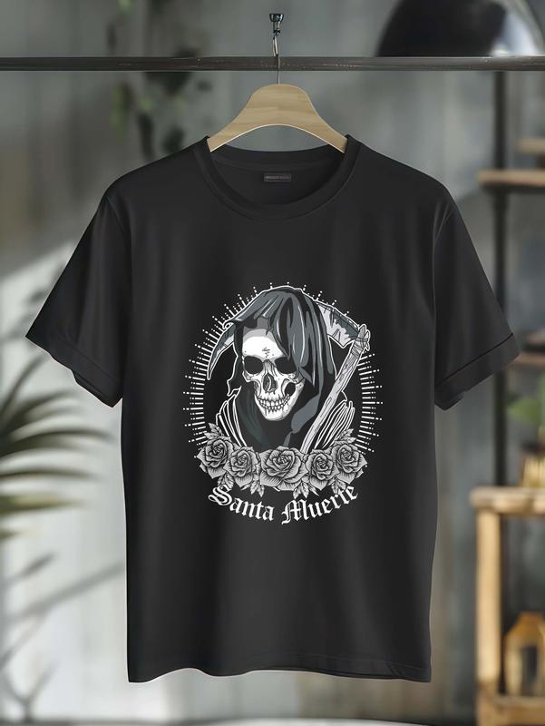 100%25 Cotton Unisex Santa Muerte Female Deity Mexican Satanic Dead Sugar Skull T-Shirt