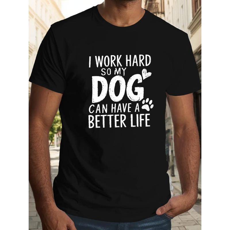 Men's Casual Dog Paw Print T-Shirt - Breathable Polyester, Round Neck, Short Sleeve Summer Top, Casual Round Neck Design Graphic Tees Streetwear Black Casual Tops for Men Women T-Shirts